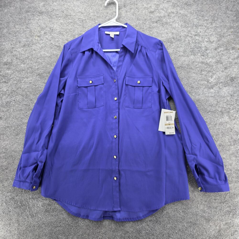 JM Collection Shirt Womens 12 Purple Button Front Long Sleeve Stretch NWT
